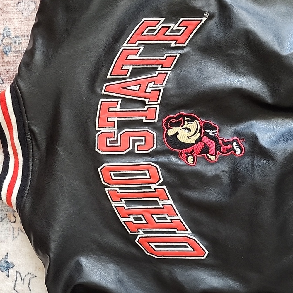 VNTG Steve & Barrys Ohio State Buckeye Faux Leather Wool Bomber Varsity Jacket M - Picture 4 of 15